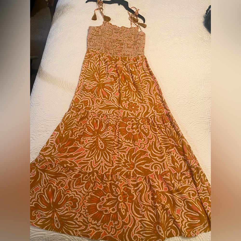 Patrons of Peace Strapless Dress in Orange and Pink